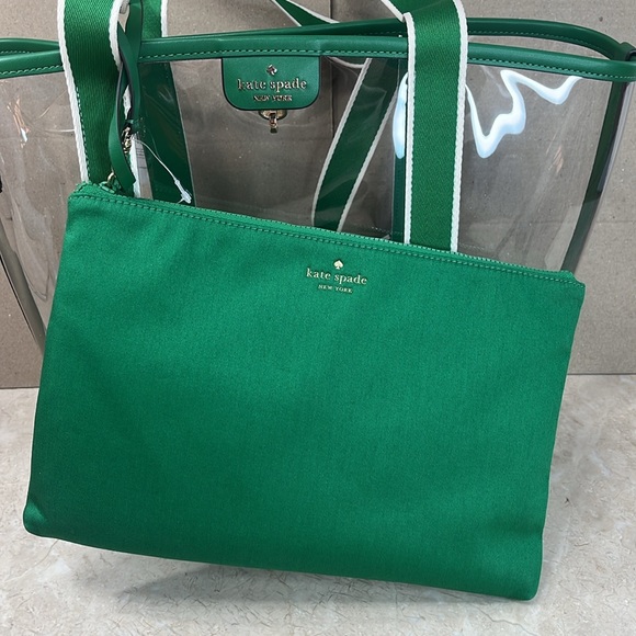 ♠️kate spade Clare Clear See Through Stadium Tote Bag, Green Bean NWT - Picture 9 of 15